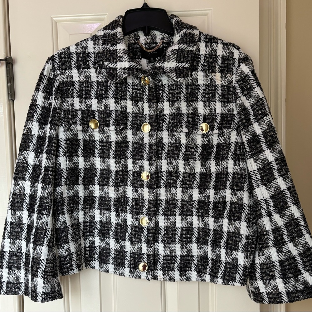 J Crew Tweed Jacket, Size 16, Black and White